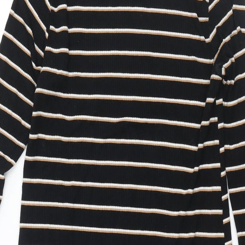 H&M Womens Black Striped Viscose Shift Size XS Round Neck Pullover