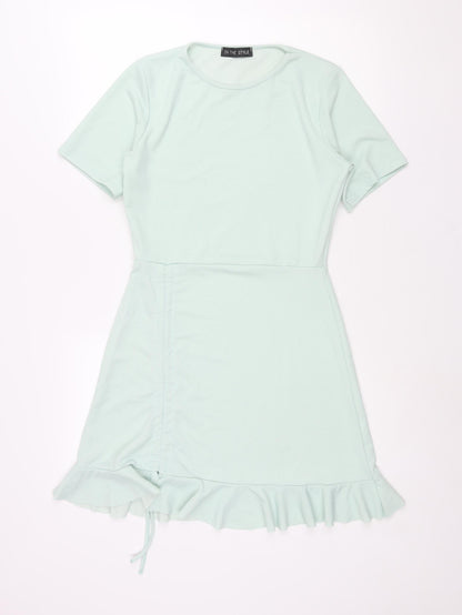 In the Style Womens Green Polyester Shift Size 10 Round Neck Pullover - Frill Drawstring Rouched