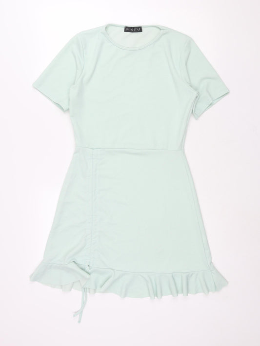 In the Style Womens Green Polyester Shift Size 10 Round Neck Pullover - Frill Drawstring Rouched