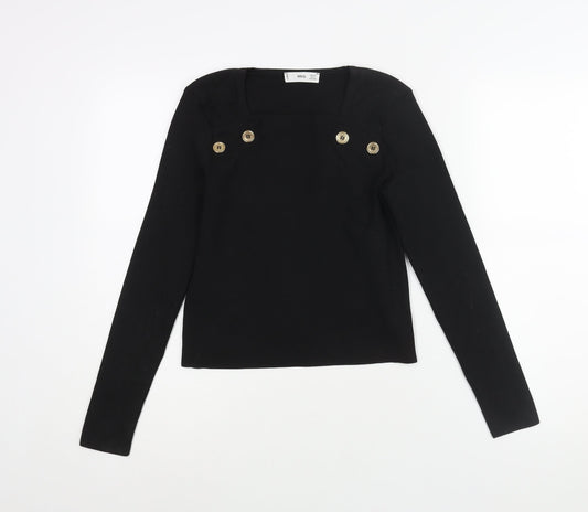 Womens UK Size S Mango Black Basic Blouse