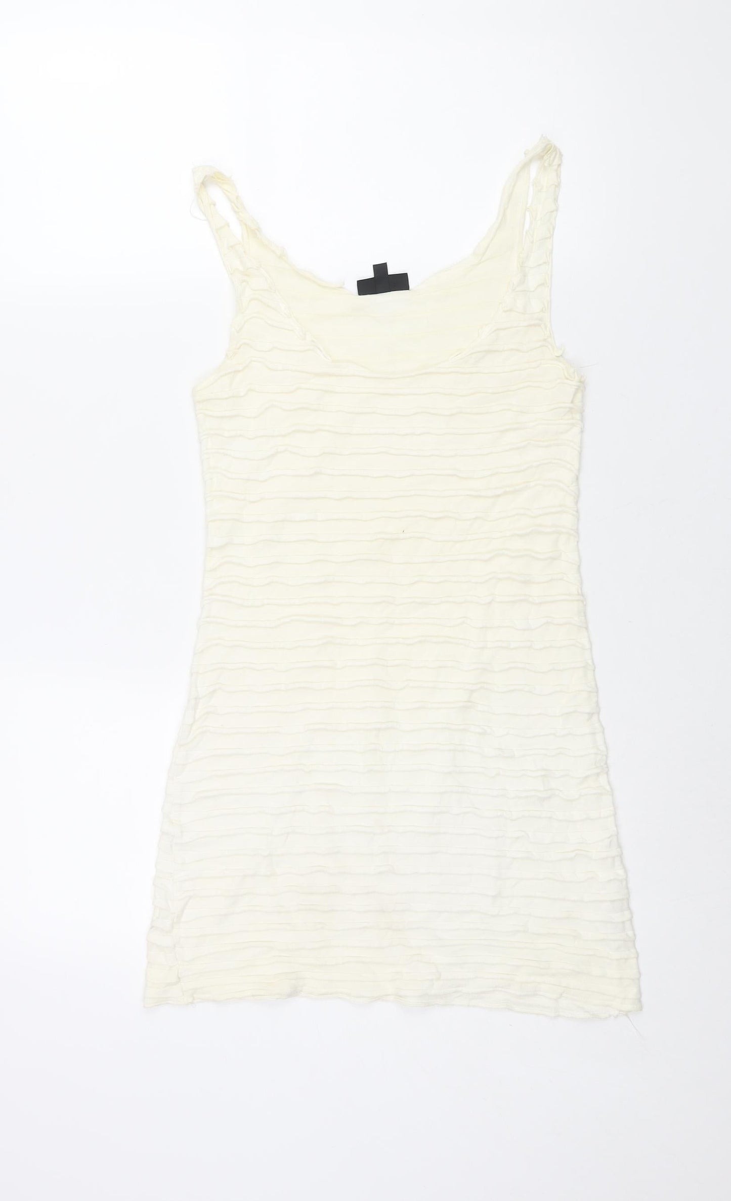 Topshop Womens Ivory Cotton Mini Size 10 Scoop Neck Pullover - Frill