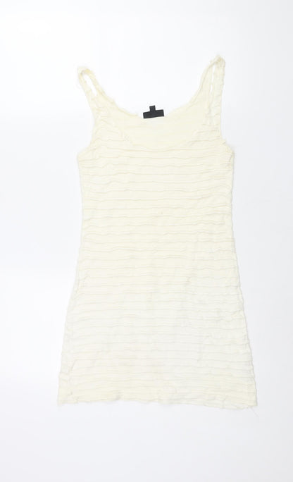 Topshop Womens Ivory Cotton Mini Size 10 Scoop Neck Pullover - Frill
