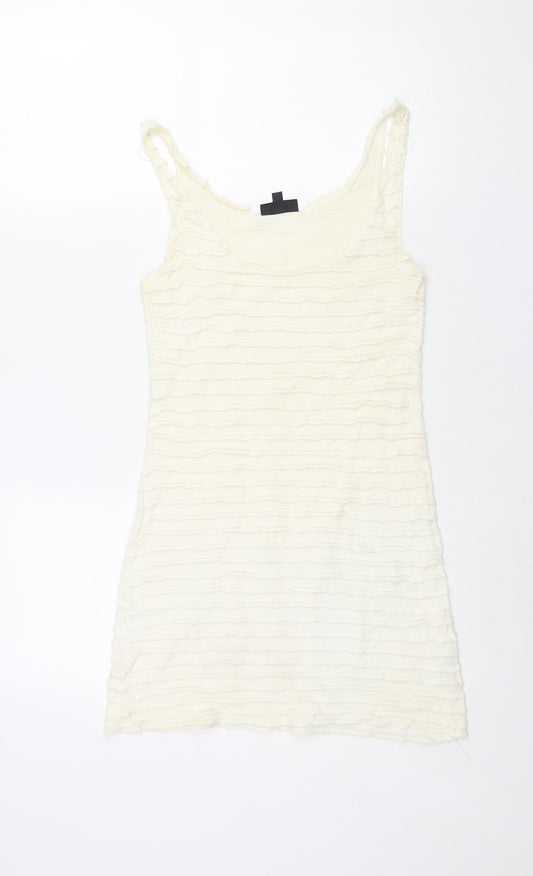 Topshop Womens Ivory Cotton Mini Size 10 Scoop Neck Pullover - Frill
