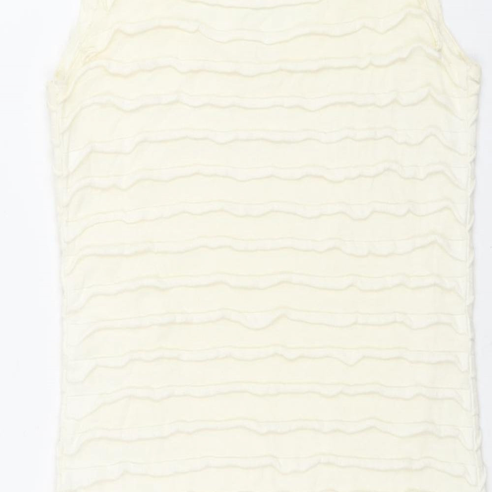 Topshop Womens Ivory Cotton Mini Size 10 Scoop Neck Pullover - Frill