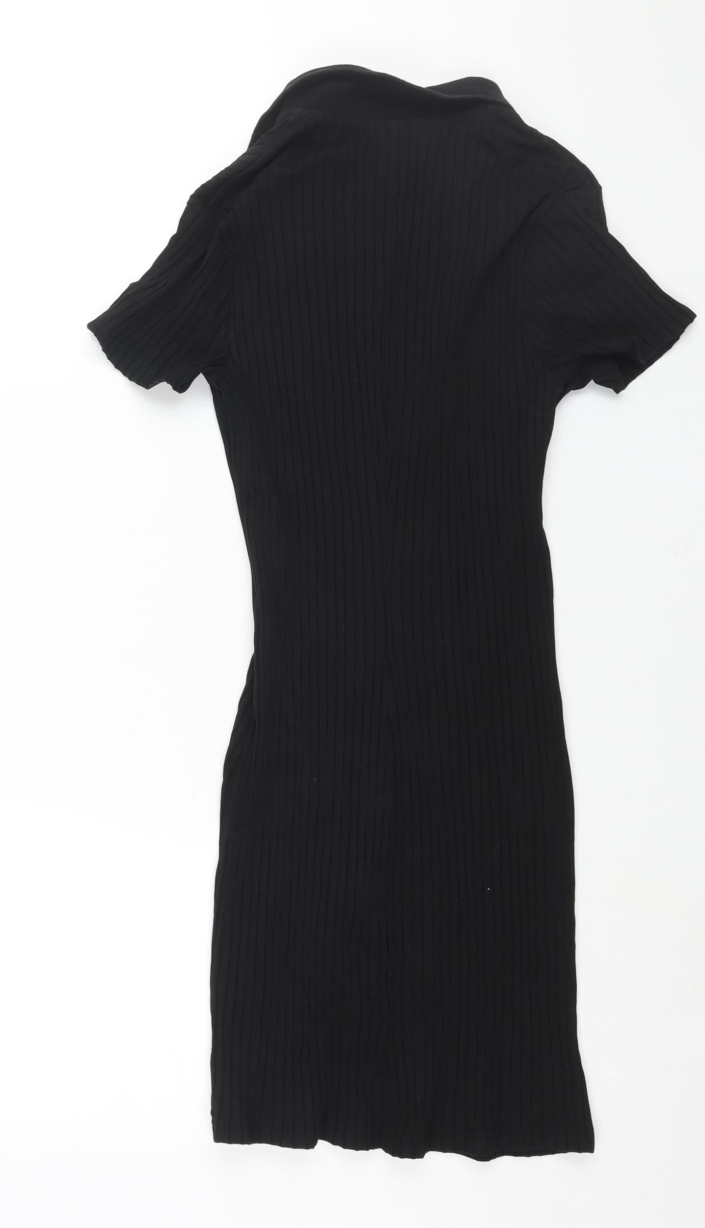 Divided by H&M Womens Black Cotton Bodycon Size M Collared Pullover