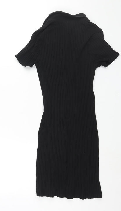Divided by H&M Womens Black Cotton Bodycon Size M Collared Pullover