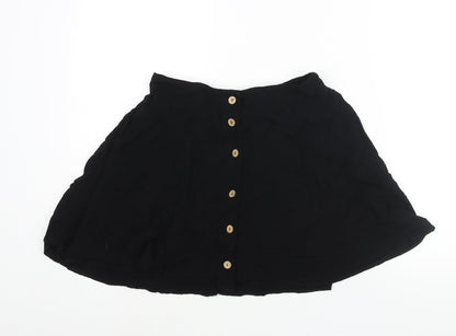 New Look Womens Black Viscose A-Line Skirt Size 12 Button