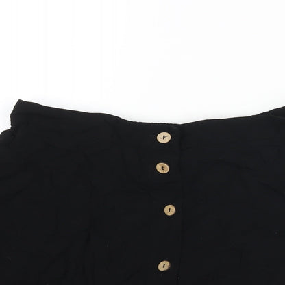 New Look Womens Black Viscose A-Line Skirt Size 12 Button