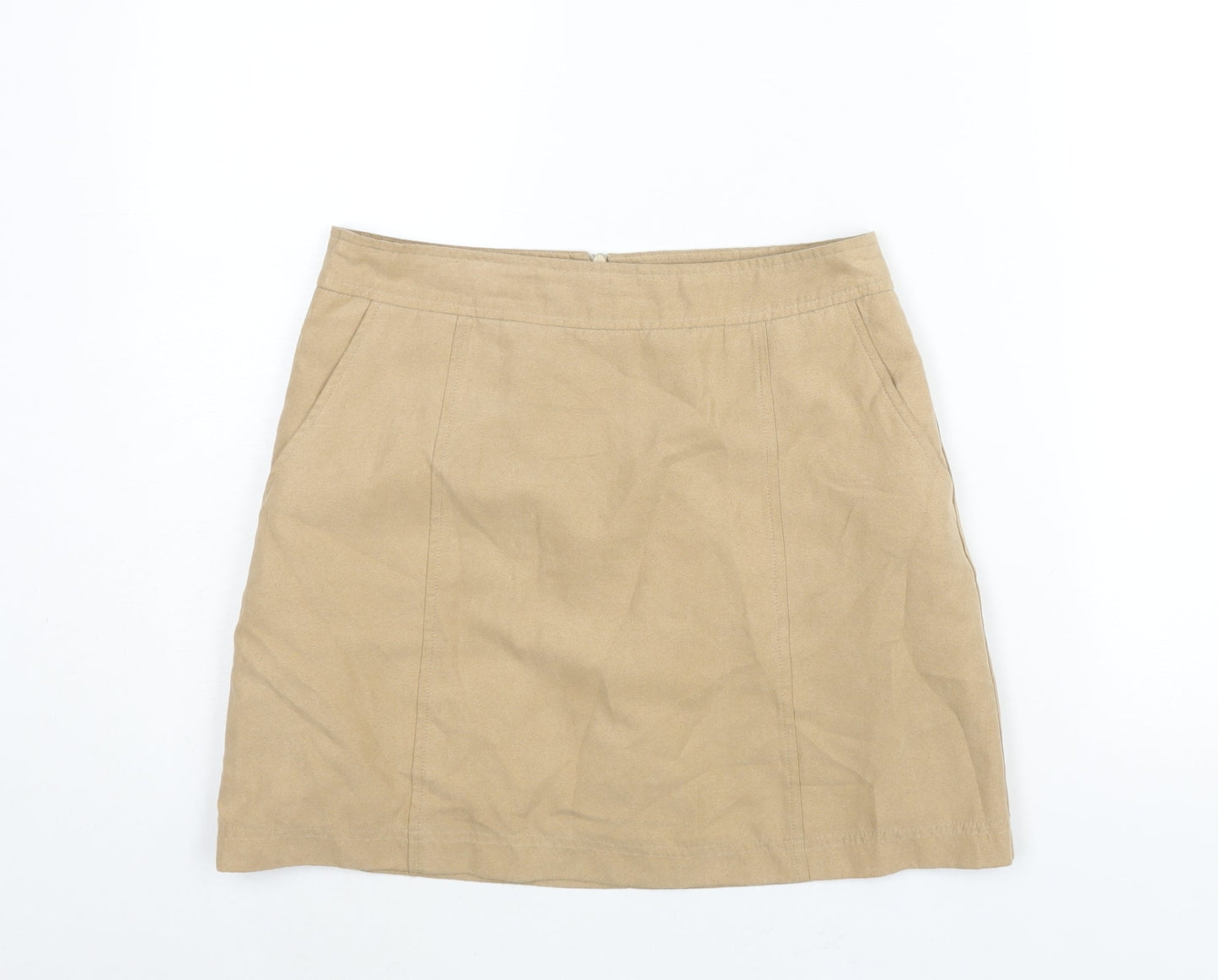 New Look Womens Beige Polyester A-Line Skirt Size 10 Zip