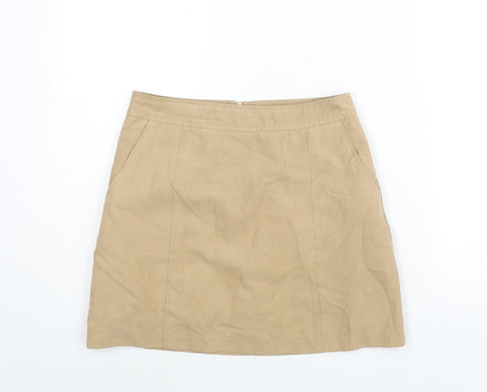New Look Womens Beige Polyester A-Line Skirt Size 10 Zip