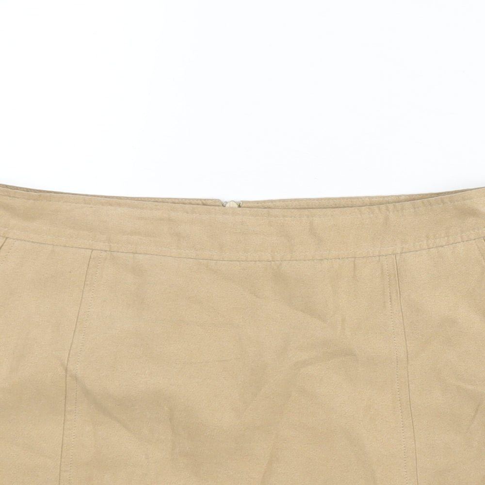 New Look Womens Beige Polyester A-Line Skirt Size 10 Zip