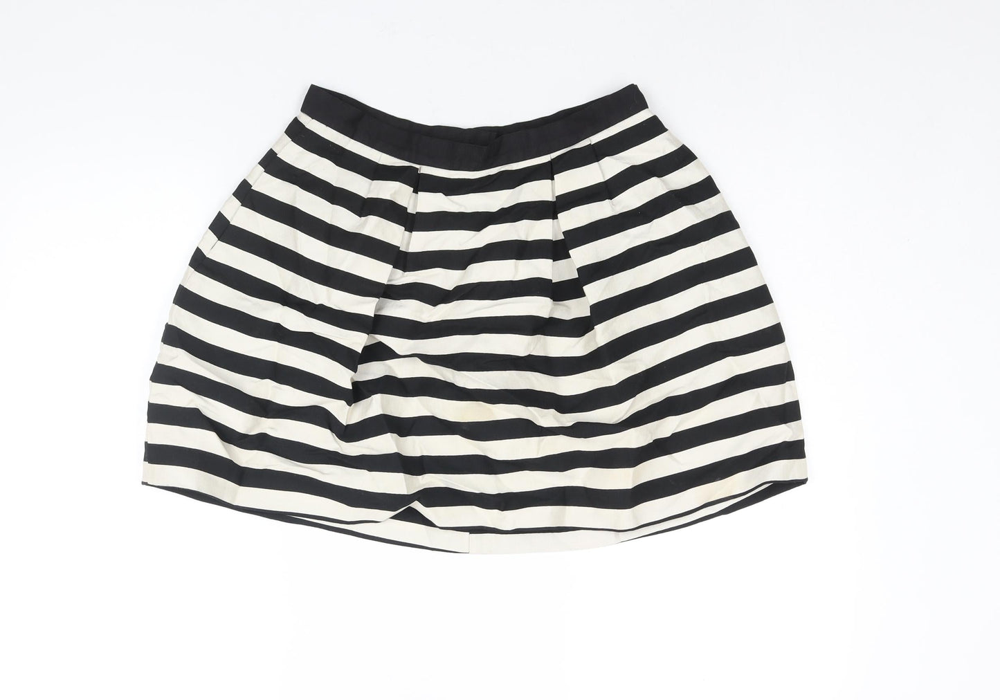 H&M Womens Black Striped Viscose A-Line Skirt Size 10 Zip