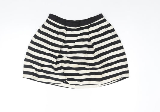 H&M Womens Black Striped Viscose A-Line Skirt Size 10 Zip