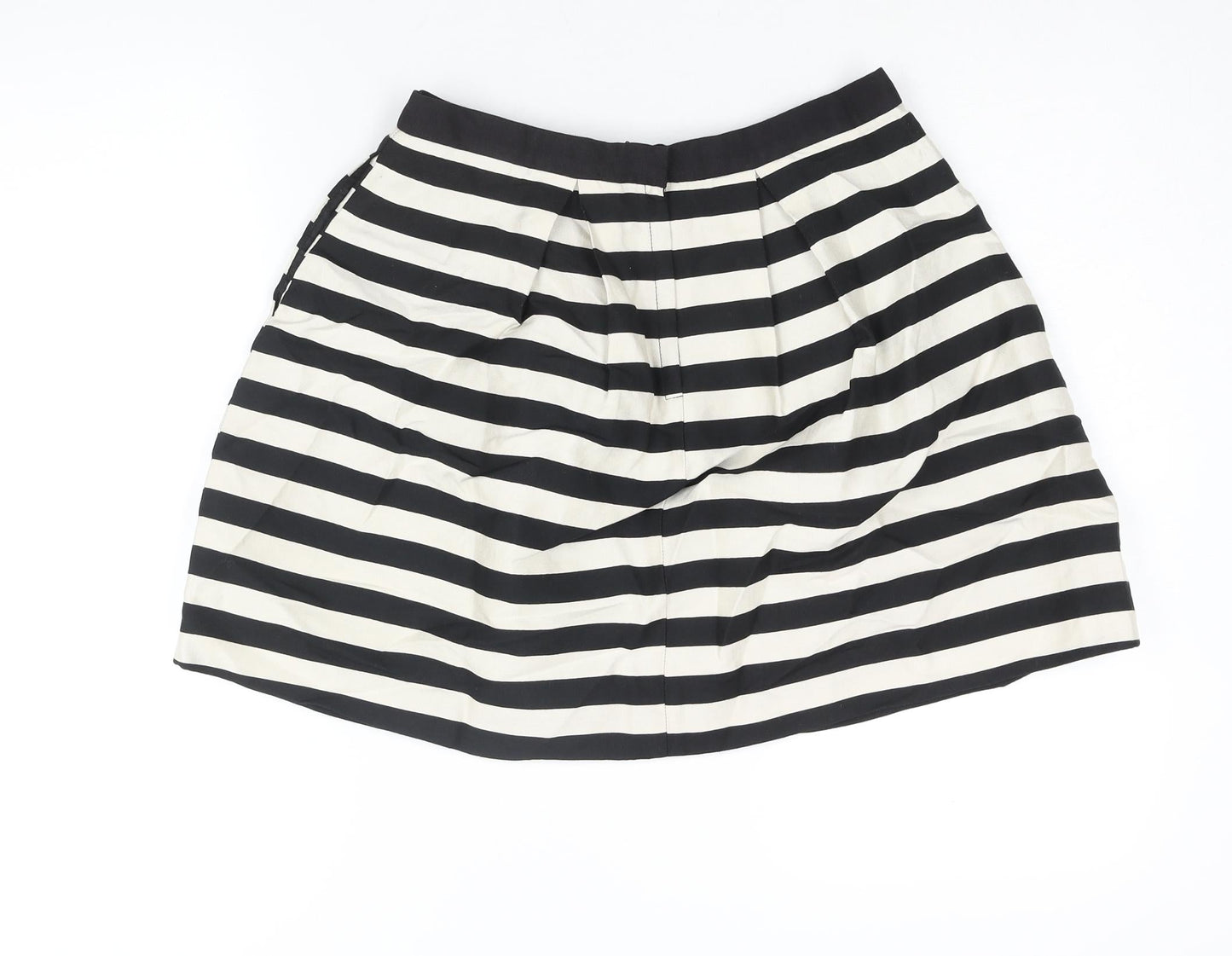 H&M Womens Black Striped Viscose A-Line Skirt Size 10 Zip