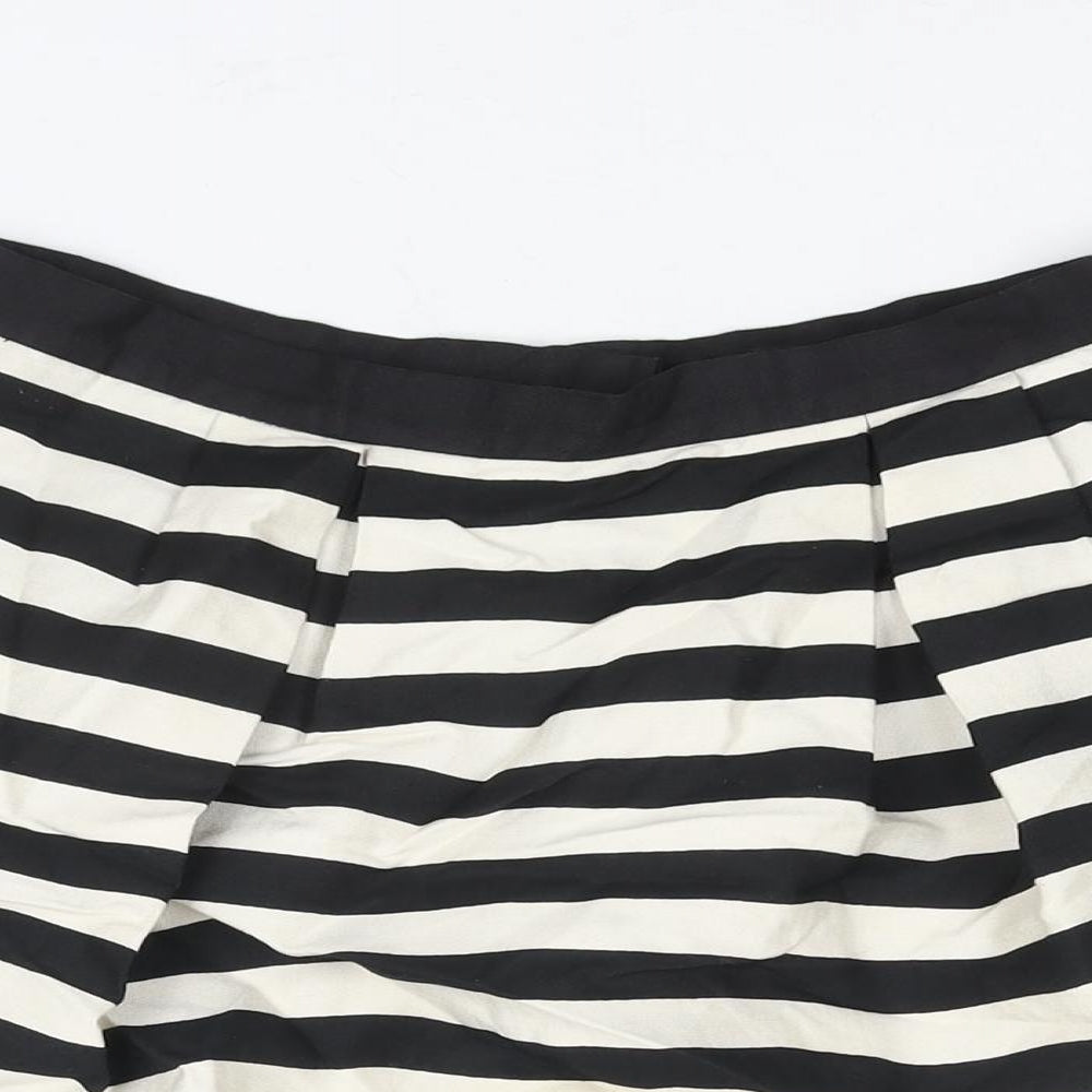 H&M Womens Black Striped Viscose A-Line Skirt Size 10 Zip