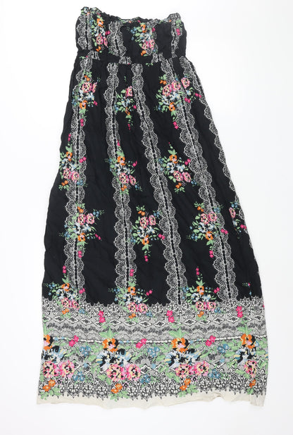 New Look Womens Black Geometric Cotton Maxi Size 8 Square Neck Pullover