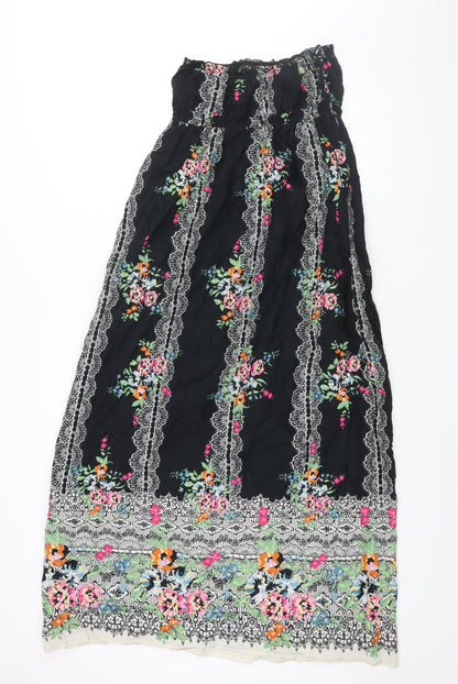 New Look Womens Black Geometric Cotton Maxi Size 8 Square Neck Pullover