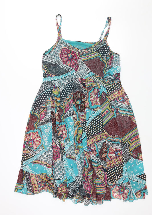 Per Una Womens Multicoloured Geometric Polyester Shift Size 14 V-Neck Pullover