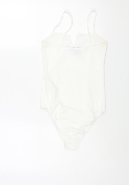 New Look Womens White Polyester Bodysuit One-Piece Size 8 Snap