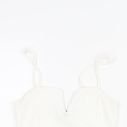 New Look Womens White Polyester Bodysuit One-Piece Size 8 Snap