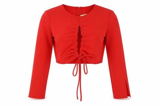 Divided by H&M Womens Red Polyester Basic Blouse Size 12 Round Neck - Drawstring Cut Out
