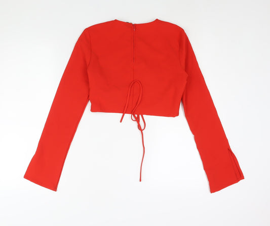 Divided by H&M Womens Red Polyester Basic Blouse Size 12 Round Neck - Drawstring Cut Out