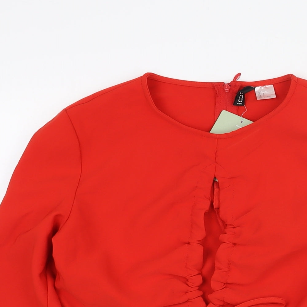 Divided by H&M Womens Red Polyester Basic Blouse Size 12 Round Neck - Drawstring Cut Out