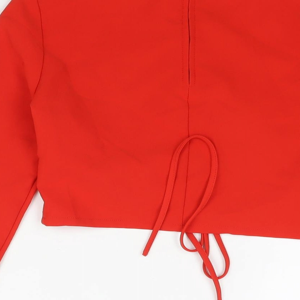 Divided by H&M Womens Red Polyester Basic Blouse Size 12 Round Neck - Drawstring Cut Out