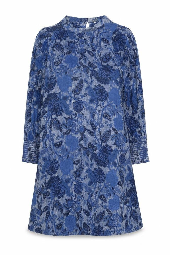 NEXT Womens Blue Floral Viscose Shift Size 12 Mock Neck Button