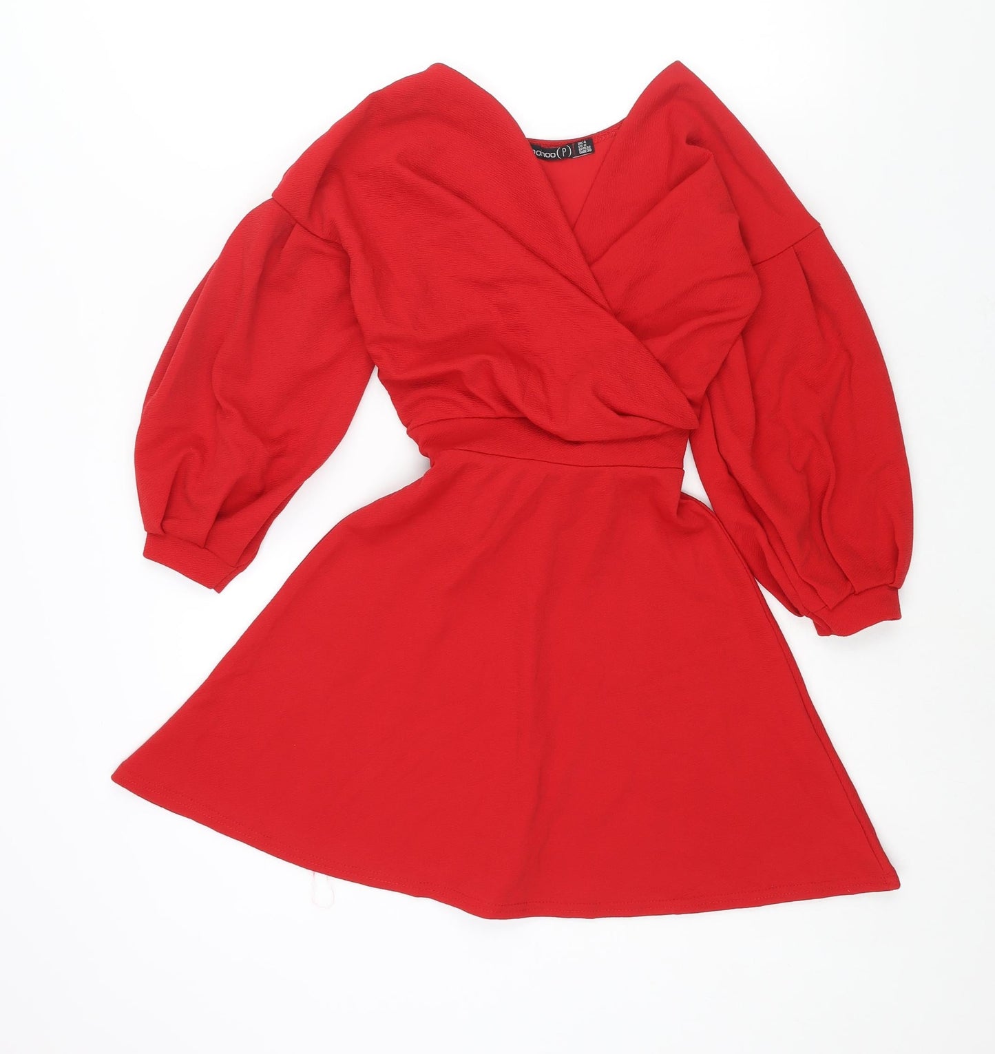 Boohoo Womens Red Polyester A-Line Size 4 V-Neck Pullover - Belted