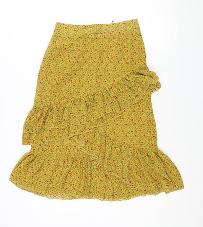 Sweewe Womens Yellow Geometric Polyester A-Line Skirt Size S Zip - Frill Floral Print