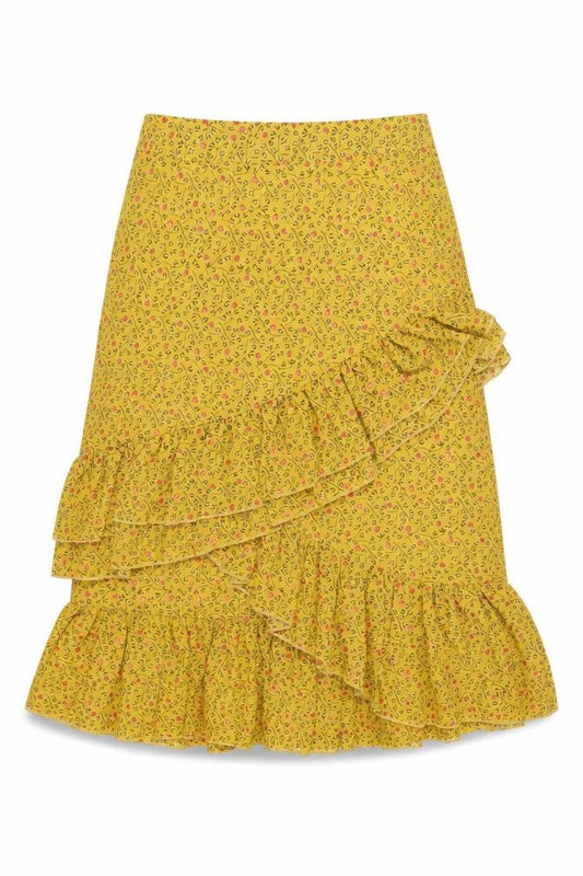 Sweewe Womens Yellow Geometric Polyester A-Line Skirt Size S Zip - Frill Floral Print