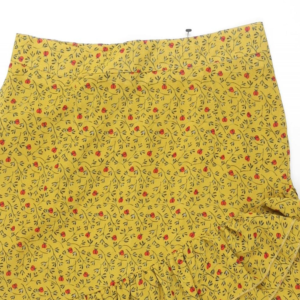 Sweewe Womens Yellow Geometric Polyester A-Line Skirt Size S Zip - Frill Floral Print