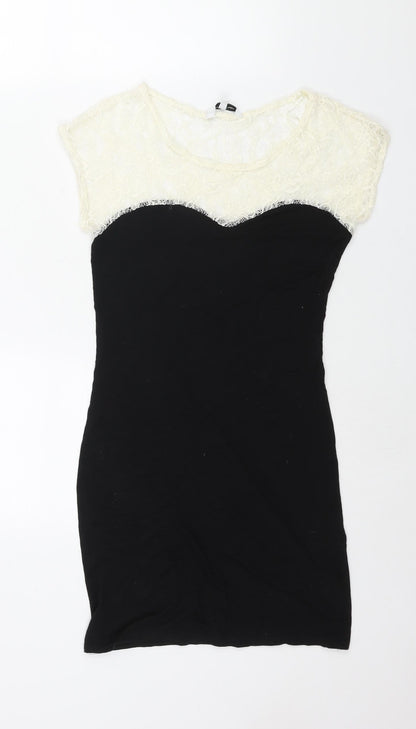 New Look Womens Black Viscose Mini Size 10 Round Neck Pullover - Lace