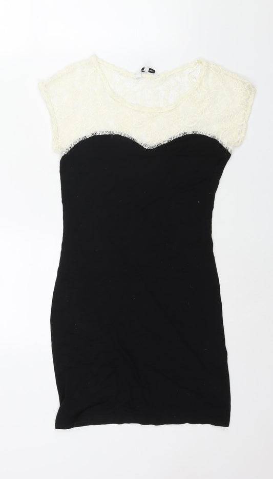 New Look Womens Black Viscose Mini Size 10 Round Neck Pullover - Lace