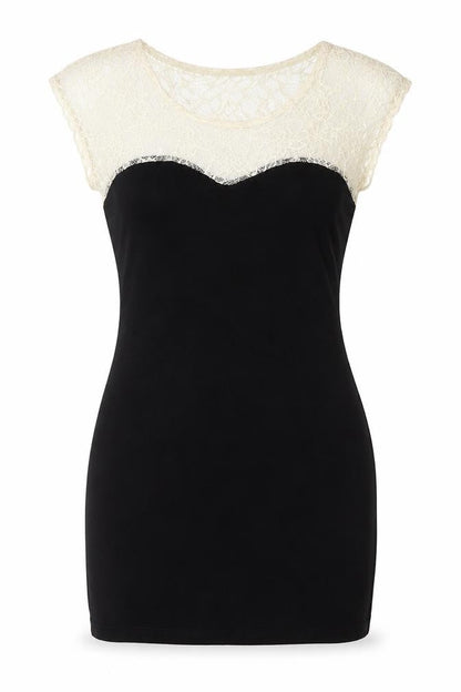 New Look Womens Black Viscose Mini Size 10 Round Neck Pullover - Lace