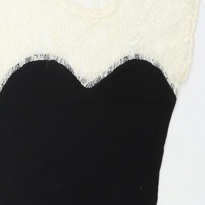 New Look Womens Black Viscose Mini Size 10 Round Neck Pullover - Lace