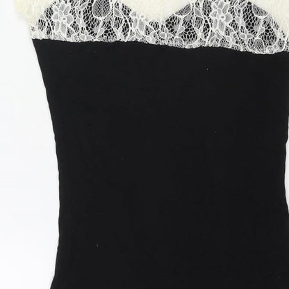 New Look Womens Black Viscose Mini Size 10 Round Neck Pullover - Lace