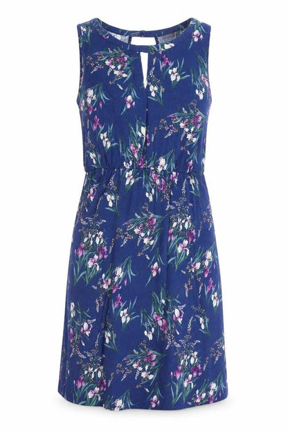 Oasis Womens Blue Floral Viscose Shift Size M Round Neck Button - V Neck Cut Out