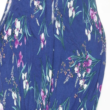 Oasis Womens Blue Floral Viscose Shift Size M Round Neck Button - V Neck Cut Out