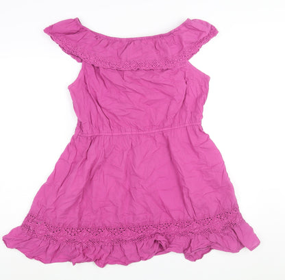 Red Herring Womens Pink Cotton A-Line Size 14 Boat Neck Pullover - Lace Trim