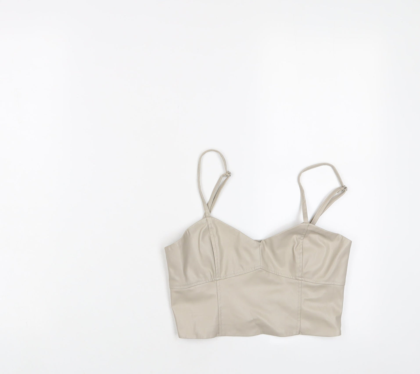 Womens UK Size XS Zara Beige Cropped T-Shirt