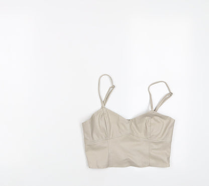 Womens UK Size XS Zara Beige Cropped T-Shirt