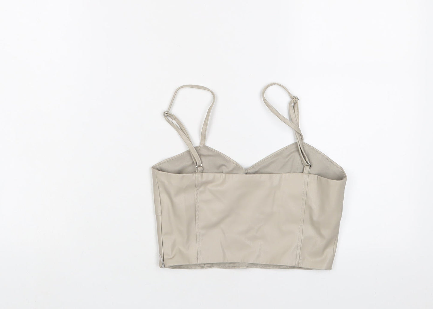 Womens UK Size XS Zara Beige Cropped T-Shirt