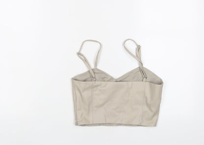 Womens UK Size XS Zara Beige Cropped T-Shirt