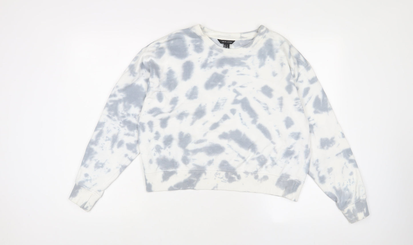 New Look Womens Blue Geometric Cotton Pullover Sweatshirt Size S Pullover