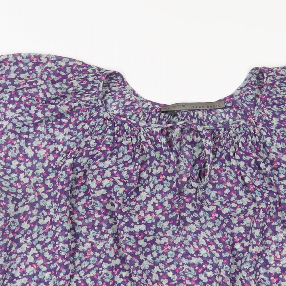 Womens UK Size L Zara Purple Basic T-Shirt