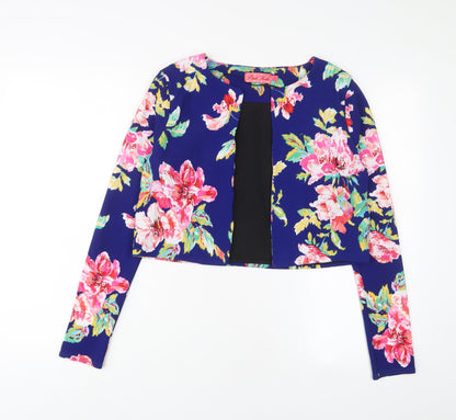 Pink Soda Womens Blue Floral Jacket Size 10 - Open
