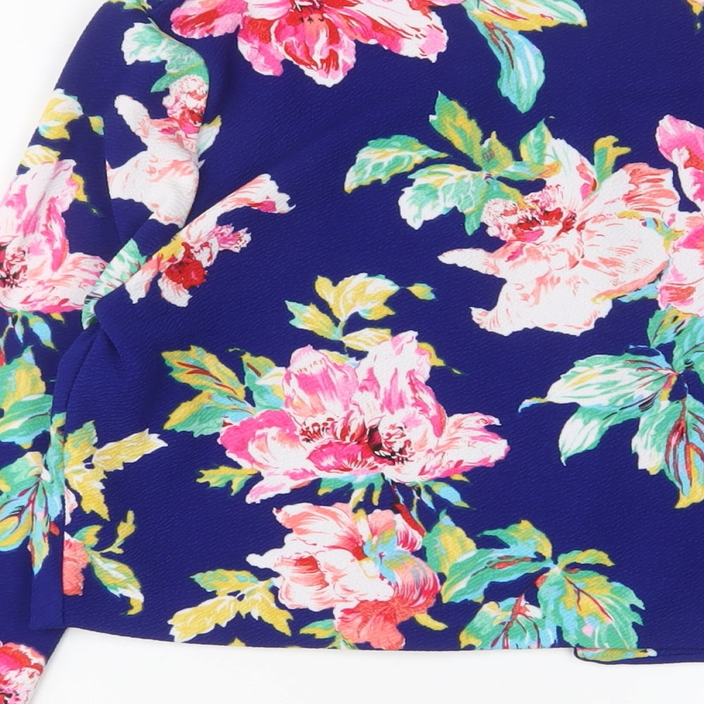 Pink Soda Womens Blue Floral Jacket Size 10 - Open