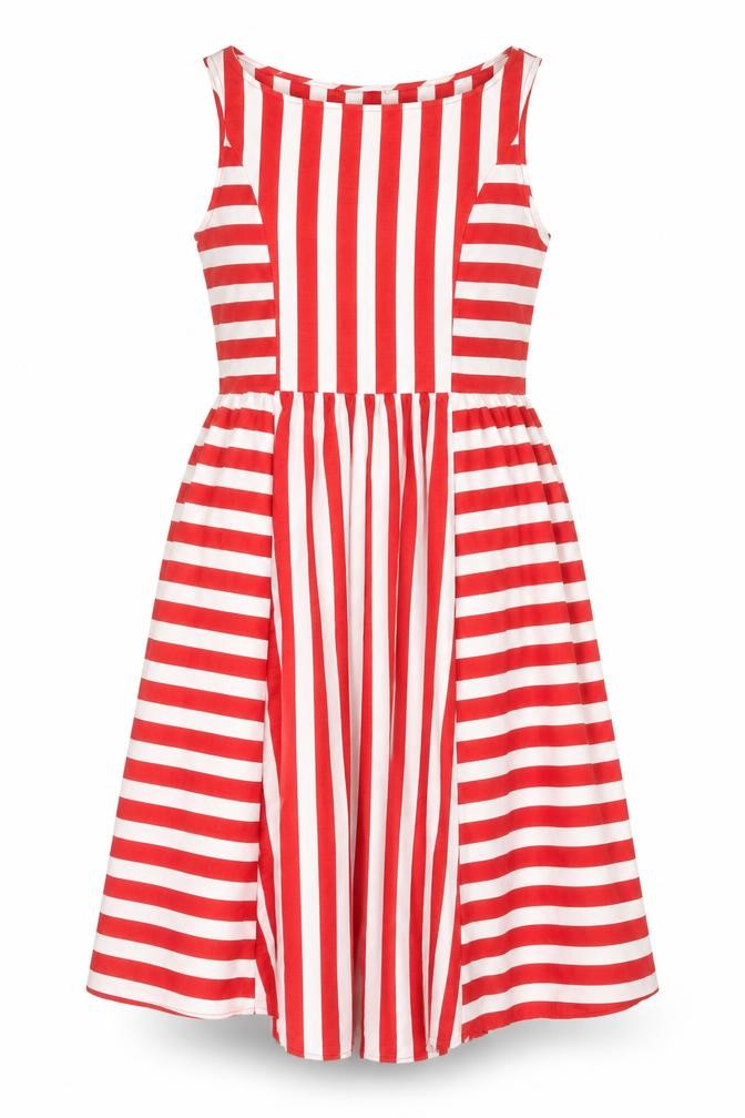Marina Kaneva Womens Red Striped Polyester A-Line Size 12 Scoop Neck Pullover